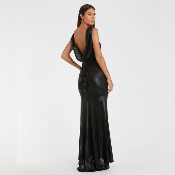 Ieena for Mac Duggal Metallic Jersey Back Column Gown - Picture 1 of 15